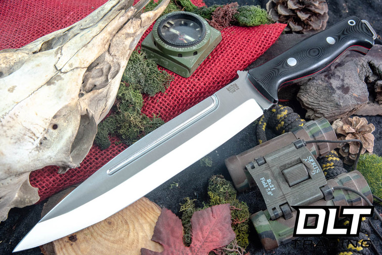 Bark River Pig Sticker CPM-154 Black Linen Micarta - Red Liners