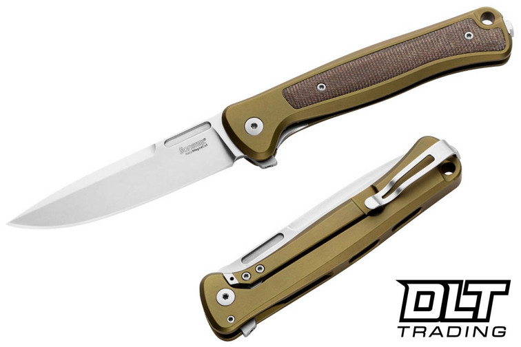LionSteel Skinny - Green Aluminum - Stonewashed MagnaCut Blade - Green Canvas Inlay