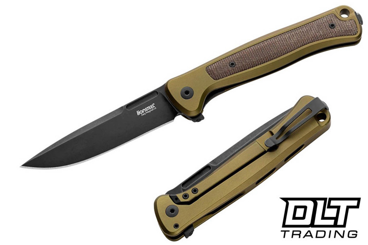 LionSteel Skinny - Green Aluminum - Old Black MagnaCut Blade - Green Canvas Inlay