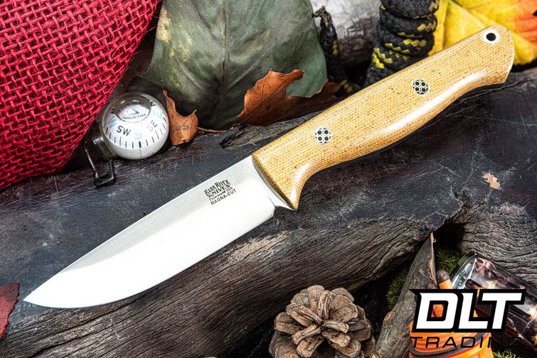 Bark River Gunny LT MagnaCut Natural Canvas Micarta - Black Liners - Mosaic Pins - Rampless