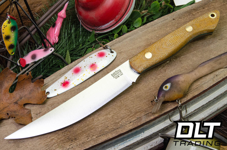 Bark River Mini Kalahari Sportsman CPM-154 Natural Canvas Micarta - Matte - Green Liners - Brass Pins