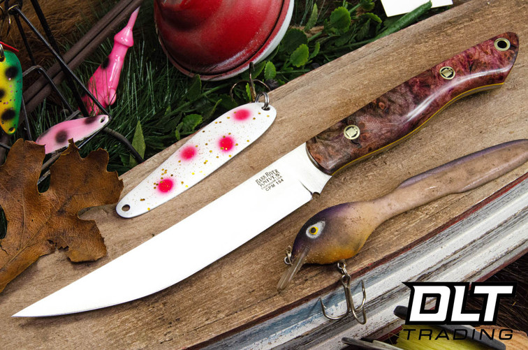 Bark River Mini Kalahari Sportsman CPM-154 Mauve & Cherry Maple Burl - Yellow Liners - Mosaic Pins