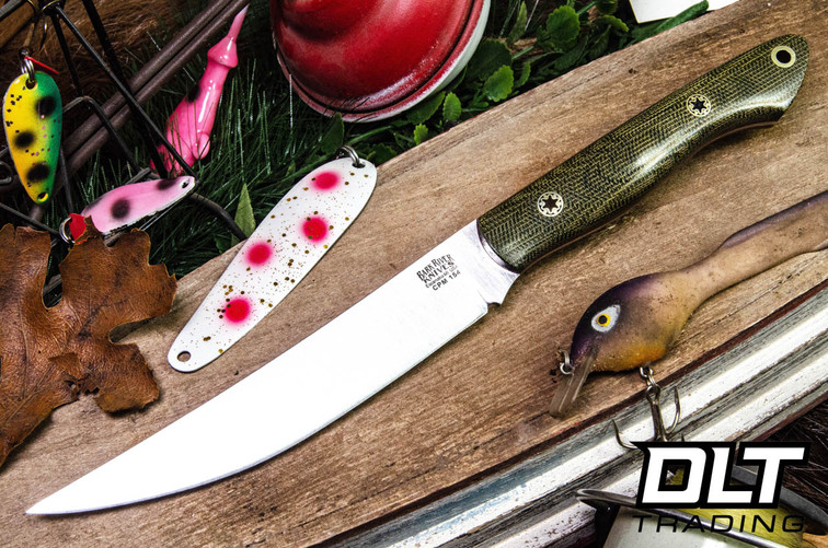 Bark River Mini Kalahari Sportsman CPM-154 Green Canvas Micarta - Red Liners - Mosaic Pins