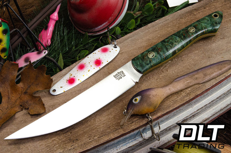 Bark River Mini Kalahari Sportsman CPM-154 Emerald Green Maple Burl - Yellow Liners - Mosaic Pins