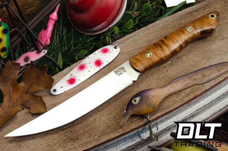 Bark River Mini Kalahari Sportsman CPM-154 Dark Curly Maple - Red Liners - Mosaic Pins #1