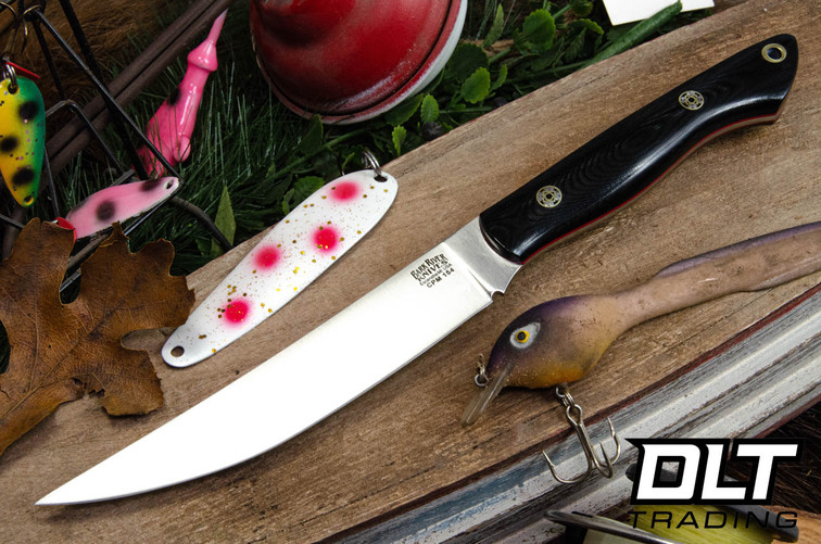 Bark River Mini Kalahari Sportsman CPM-154 Black Linen Micarta - Red Liners - Mosaic Pins