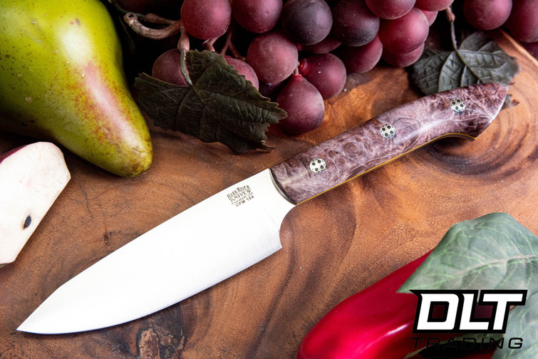 Bark River Petty Z CPM-154 Purple & Cream Maple Burl - Yellow Liners - Mosaic Pins