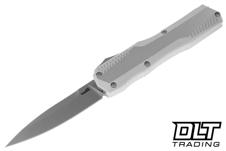 Kershaw Livewire 9000RAW Auto with raw aluminum handles and a MagnaCut Stonewashed Blade.