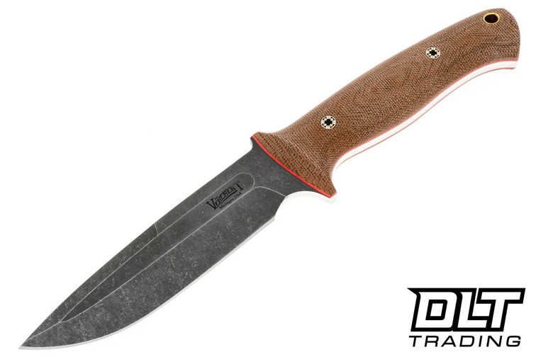 Vehement K2 Satin Natural Micarta - Red Liners - Mosaic Pins - Black Wash Blade - Black Leather - Red Stitching