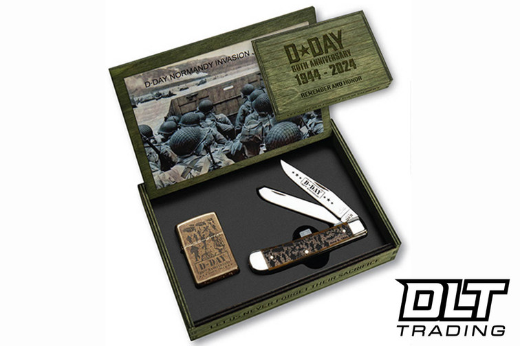Case D-Day 80th Anniversary - Antique Bone Trapper with Zippo