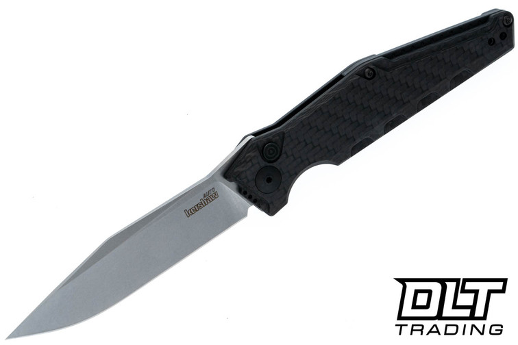 Kershaw Launch 7 automatic with 3.75" MagnaCut clip point blade, carbon fiber front scale, and machined aluminum back.