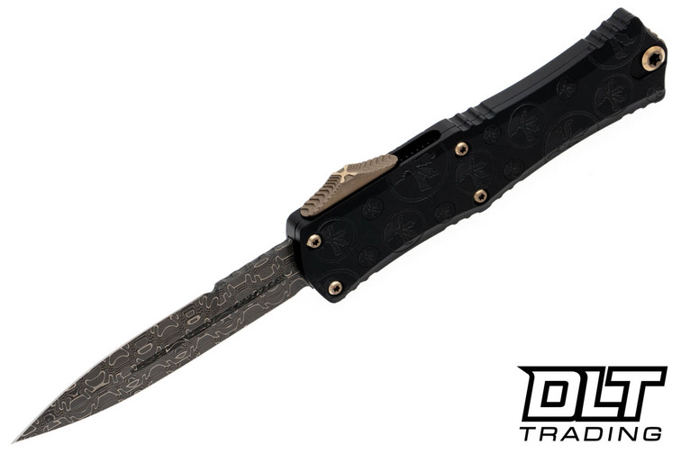 Microtech 1701M-16CBS Mini Hera D/E Bayonet - Black Handle - Damascus Blade - Claw Burst Deep Engraved