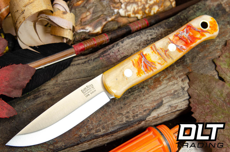 Bark River Ultra Lite Bushcrafter S45VN Red Sheep Horn - Yellow Liners - Brass Pins #1