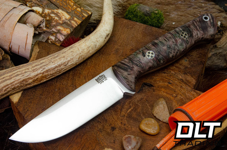 Bark River Bravo 1 CPM-154 Grey & Purple Maple Burl - Black Liners - Mosaic Pins - Rampless