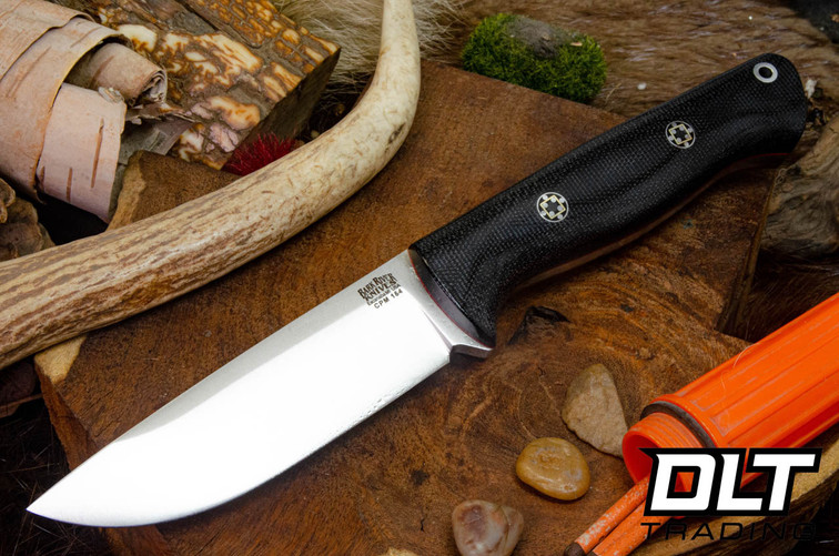 Bark River Bravo 1 CPM-154 Black Canvas Micarta - Red Liners - Mosaic Pins - Rampless