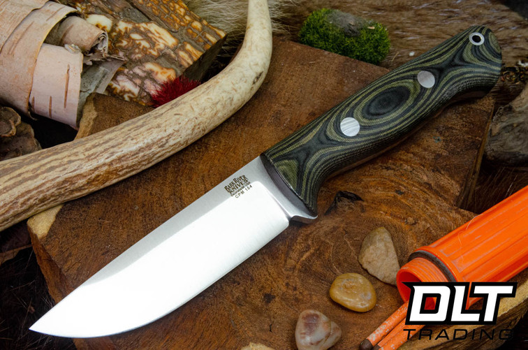 Bark River Bravo 1 CPM-154 Black & Green Linen Micarta - Rampless
