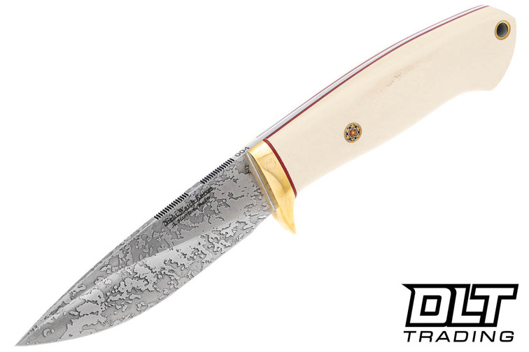 Night Watch Sojourn Tapered Tang - Brass Guard - Bone Paper Micarta - Red Liners - Brass Mosaic Pins