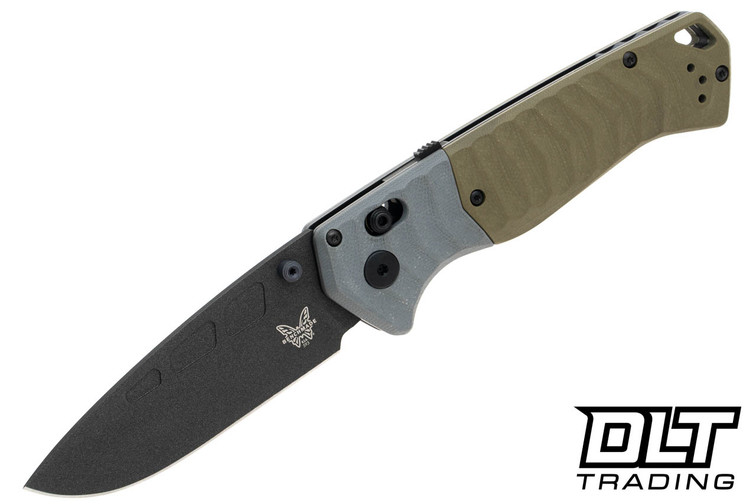 Benchmade 593BK PSK with Grey and OD Green handles with a coated blade.