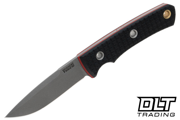 Vehement Foreman - Black Frag G-10 - Red Liners - Stonewash Blade - Black Leather - White Stitching