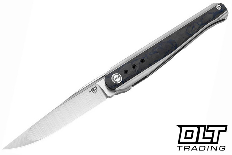 Bestech Spear Phisher M390 - Bead Blasted Titanium - Blue Marble Carbon Fiber Inlay