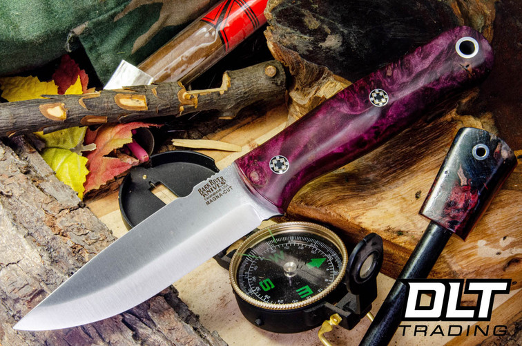 Bark River Euro Bushcrafter MagnaCut Deep Purple Maple Burl - Black Liners - Mosaic Pins