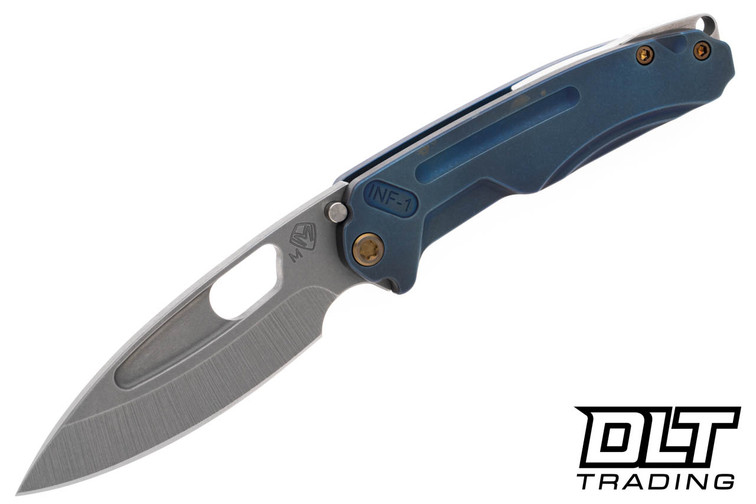Medford Infraction Old-School Tumbled MagnaCut - Old-School Blue & Flamed Titanium - Bronze Hardware - Solar Flare Clip #4