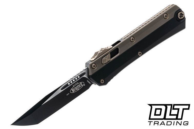 Microtech 185-1BK-Z2 Glykon T/E - Black Handle - Black Blade - Bronze Hardware & Accents