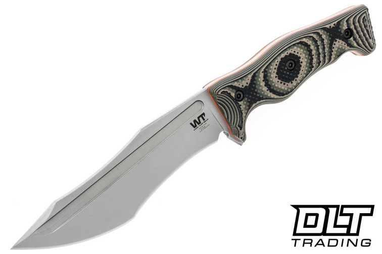 WTG Little Evil Fighter S - Satin K329 Blade - Jungle Camo G-10 - Orange Liners - Gator Grip