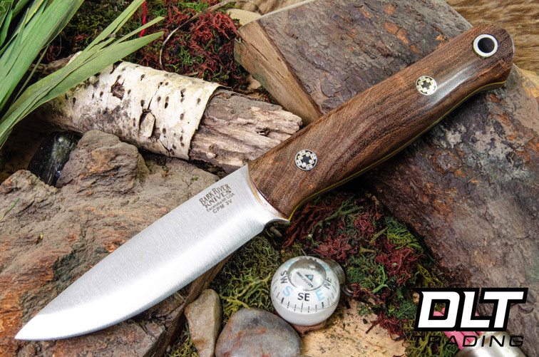 Bark River Bushcrafter LT 3V Mesquite Burl - Yellow Liners - Mosaic Pins #2