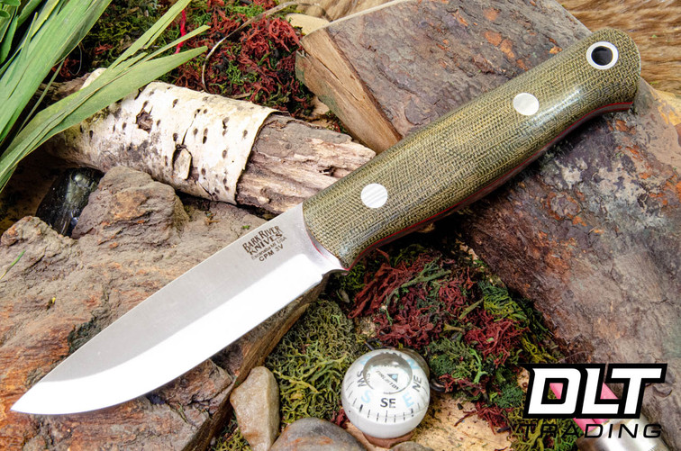 Bark River Bushcrafter LT 3V Green Canvas Micarta - Red Liners