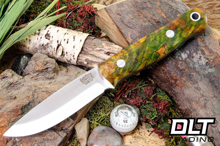 Bark River Bushcrafter LT 3V Green & Russet Maple Burl - Black Liners