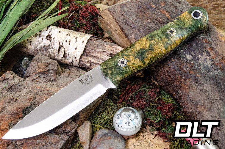 Bark River Bushcrafter LT 3V Green & Gold Maple Burl - Black Liners - Mosaic Pins