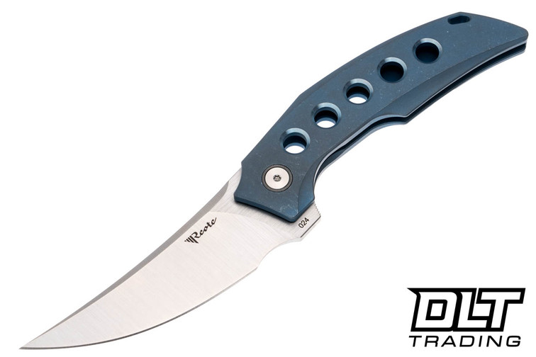 Reate Velocity - Blue Anodized Titanium with Holes - Belt Satin Blade