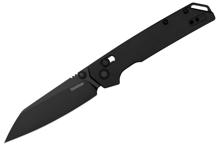 Kershaw Iridium 2038RBLK with 3.45" black oxide D2 reverse tanto blade, black anodized aluminum handle, DuraLock crossbar lock.