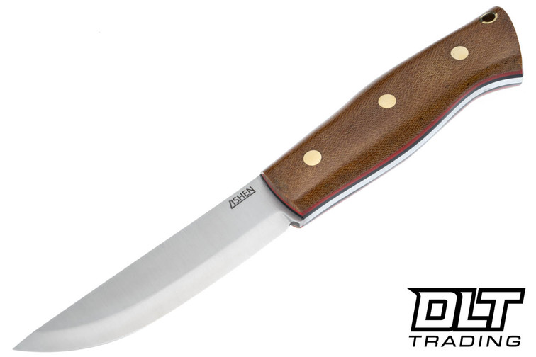 Lishen Woodsman Nitro-V - Vintage Crosscut Micarta - Red & Black Liners - Brass Pins