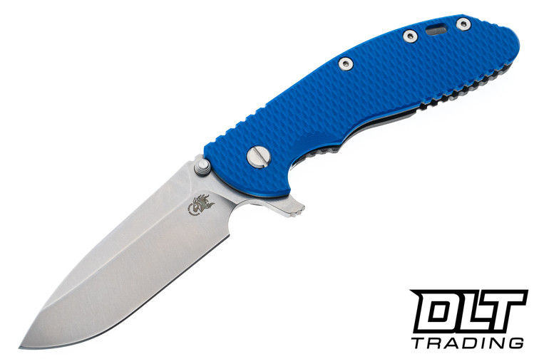 Hinderer XM-24 Swedged Spear 20CV - Working Finish Titanium - Stonewashed Blade - Blue G-10
