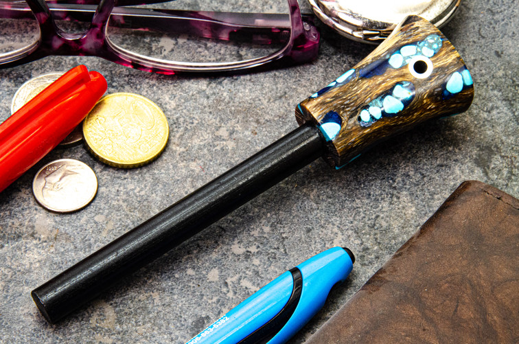 Firesteel Blue Cholla Cactus with Turquoise #1