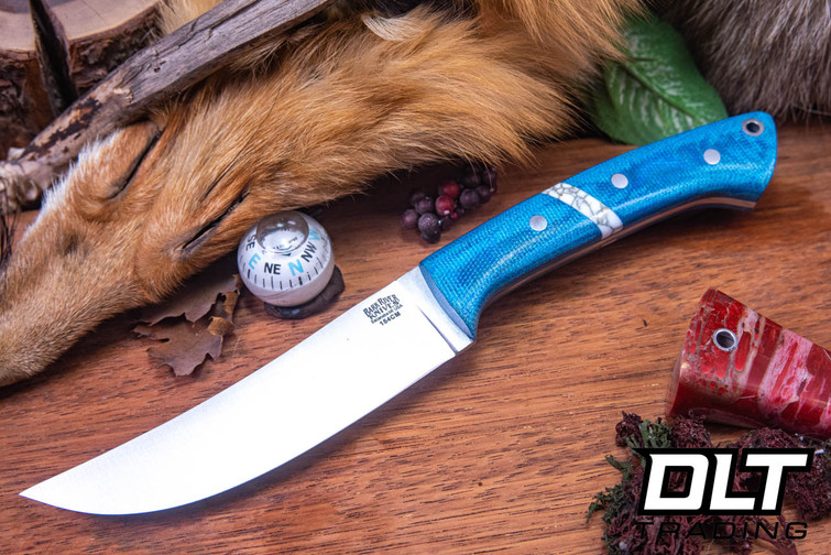Bark River Fox River Trailing Point 154CM Blue Canvas Micarta - White & Gold Web Spacer