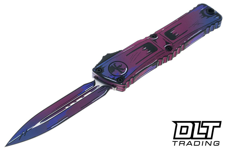 Microtech 1142-1PUCOMICS Combat Troodon D/E Gen III - Signature Series - Purple Comic Strip Cel Shade Handle - Cerakote Blade