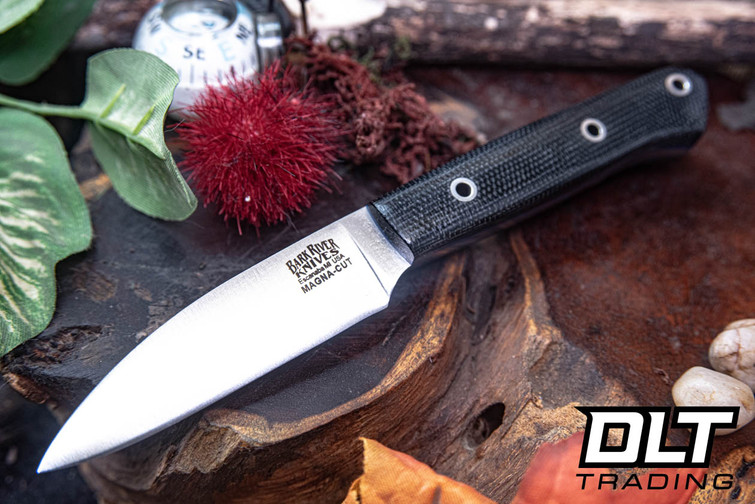 Bark River Little Carver MagnaCut Black Canvas Micarta - Blue Liners - Hollow Pins