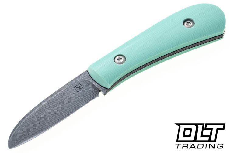 Double X Knives Fixed Zulu Stainless Damascus Blade - Tiffany Blue G-10 - Black Liners