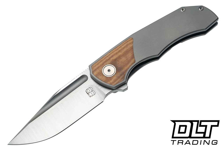 BergBlades Tick - S90V Belt Satin Blade - Bead Blasted Titanium - White Micarta Inlay