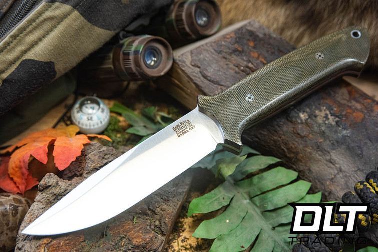 Bark River Red Flag MagnaCut Green Canvas Micarta - Red Liners - Mosaic Pins