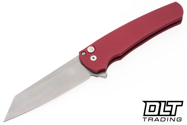 Pro-Tech Malibu Flipper Knife with Red textured handle and Pearl button Lock Pro-Tech Malibu Flipper Knife with Red textured handle and Pearl button Lock