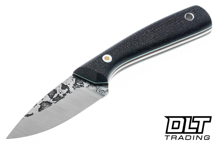 Warlander Bush Baby - Spalted 1084 Blade - Bison Jute Micarta - Natural & Tiffany Blue Liners - Loveless Bolts