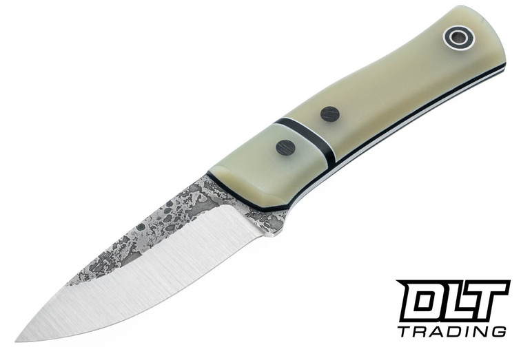 Fiddleback Forge Low Country - White Cloud Jade with Bolsters - Black & White Liners - Tapered A2 Blade