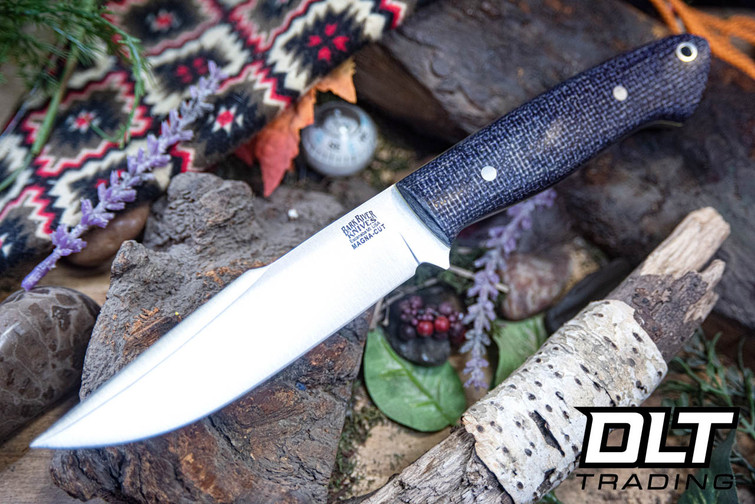 Bark River Huron River MagnaCut Midnite Burlap Micarta - Yellow Liners