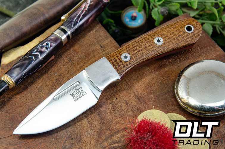 Bark River Essential MagnaCut Tan Burlap Micarta - Red Liners - Mosaic Pins