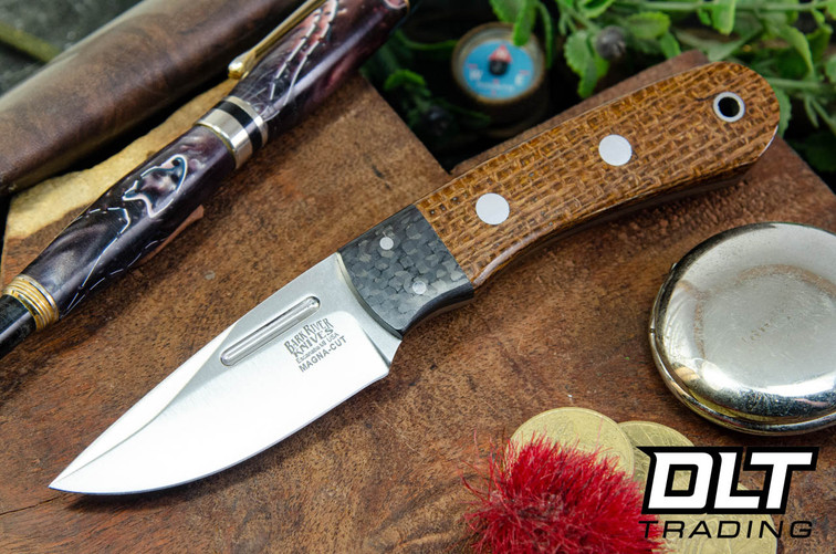 Bark River Essential MagnaCut Tan Burlap Micarta - Carbon Fiber Bolster - Black Liners
