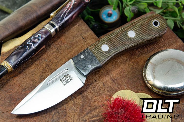Bark River Essential MagnaCut Green Canvas Micarta - Carbon Fiber Bolster